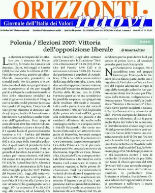 Articolo su Legislative 2007 in Polonia