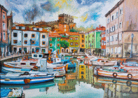 Dipinto ad olio di cm.50x70 denominato Porticciolo di Muggia realizzato nel 2017 da Barbara Mapelli