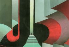 Dipinto a tempera su carta denominato Scenodinamica cinematografica realizzato da Tullio Crali nel 1931