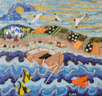 Opera di Daniela Turk denominata Mediterraneo realizzata nel 2015 con tecnica mista di cm.60x60