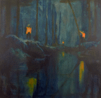 Dipinto a olio su tela di cm 100x100 denominato Dispersi realizzata da Delphi Morpurgo nel 2014