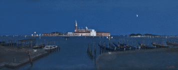 Dipinto ad olio su tela di cm.20x50 denominato Notturno realizzato da Fabio Colussi nel 2015