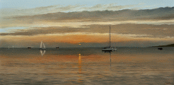 Dipinto a olio su tavola di cm 40x80 denominato Tramonto sul Golfo realizzato da Fabio Colussi nel 2013