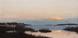 Dipinto a olio su tela di cm.80x40 denominato Tramonto in laguna realizzato nel 2014 da Fabio Colussi