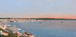 Dipinto ad olio su tela di cm.40x80 denominato Veduta di Trieste realizzato nel 2014 da Fabio Colussi