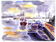 Dipinto in acquerello di cm.27x35 denominato Porto in Normandia realizzato da Francois Piers nel 2007