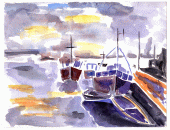 Dipinto ad acquerello di cm.27x35 denominato Porto in Normandia realizzato da Francois Piers nel 2007