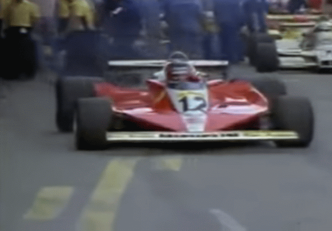 Gilles Villeneuve with the Ferrari number 12 leaves the pits for the start of the Zeltweg Grand Prix 1978