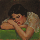 Dipinto a olio su cartone denominato Trasognata realizzato da Guido Percacci nel 1957