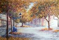 Dipinto a china e tempera di cm.70x50 denominato Il Viale di una volta realizzato da Furio Bomben ne 2011