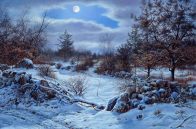 Dipinto a olio su compensato marino di mogano di cm.60x40 denominato Chiaro di Luna realizzato da Livio Mozina nel 2010