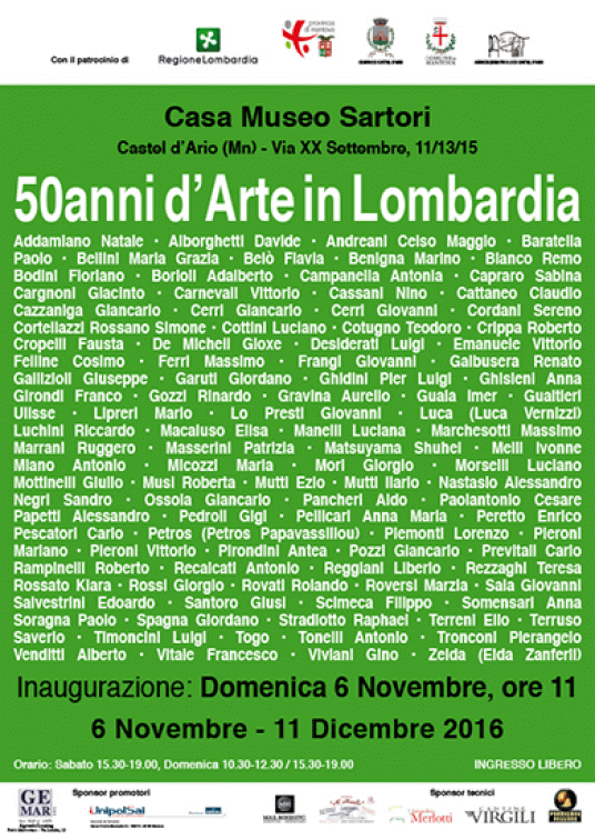 Locandina della mostra 50anni d'Arte in Lombardia allestita alla Casa Museo Sartori di Castel d'Ario