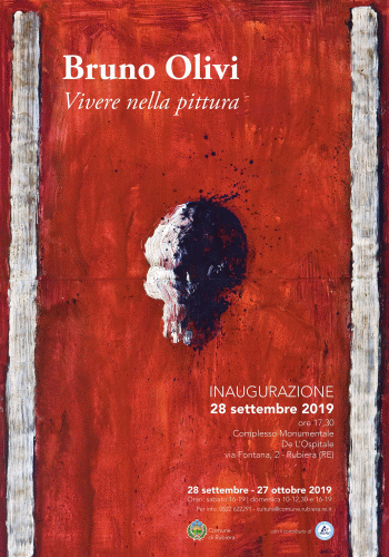 Locandina della mostra Vivere nella pittura con opere pittoriche di Bruno Olivi