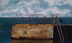 Dipinto in acrilico su tavola di cm.30x50 denominato Barcolana 50 realizzato nel 2018 da Loredana Riavini