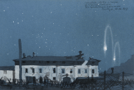 Disegno su carta di cm.50.1x34 denominato Notturno in piazza Catterini 10 ottobre 1917 realizzato da Loredana Riavini