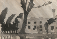 Disegno su carta di cm.49.7x34 denominato Ronchi sera del 13 ottobre 1917 realizzato da Loredana Riavini