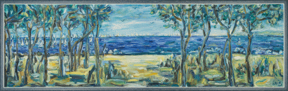 Dipinto a olio su faesite di cm.163x50 denominato Sognando la Barcolana realizzato da Luisia Comelli Lalovich nel 2000