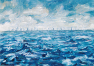 Dipinto a olio su tela di cm.70x50 denominato Vele all'orizzonte realizzato da Luisia Comelli Lalovich nel 1996