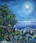 Dipinto a olio su cartone telato di cm50x60 denominato Luna piena sul Rilke realizzato da Luisia Comelli Luis nel 2006