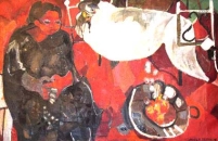 Dipinto a olio su tela di cm140x90 denominato La veglia davanti al braciere realizzato da Miela Reina nel 1958-1959