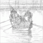 Disegno a penna di cm.20x18.5 denominato Muggia arrivo del Re Carnevale realizzato da Nello Pacchietto nel 1985