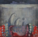 Dipinto a olio su tela di cm80x80 denominato I Fiori Blu realizzato da Silvia Osojnik 