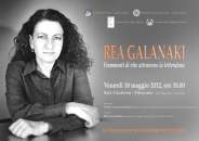 Locandina della conferenza promossa dalla Fondazione Ellenica di Cultura con una fotografia di Rea Galanaki