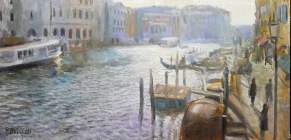 Dipinto a olio su tavola di cm.40x20 denominato Da Rialto realizzato da Roberto Budicin nel 2012