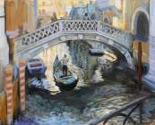 Dipinto a olio su tavola di cm.32x26 denominato Ombre fra i canali realizzato da Roberto Budicin nel 2012