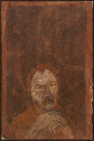 Opera a tecnica mista su carta di riso riportata su tavola di cm.40.3x26.7 denominata Autoritratto realizzata da Zoran Music nel 1976