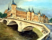 Dipinto a olio su tela denominato Pont au Change e la Conciergerie realizzato da Fabio Zubini