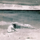 Dipinto in acrilico su carta di cm 10x10 denominato Il suono del mare che non bisogna scordare di ascoltare realizzato da Arturo D'Ascanio nel 2025