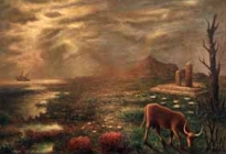 Dipinto a olio su tavola di cm 90x65 denominato Colonne Infrante realizzato da Arturo Nathan nel 1937