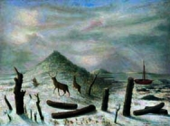 Dipinto a olio su tavola di cm90x65 denominato Paesaggio nordico realizzato da Arturo Nathan nel 1935