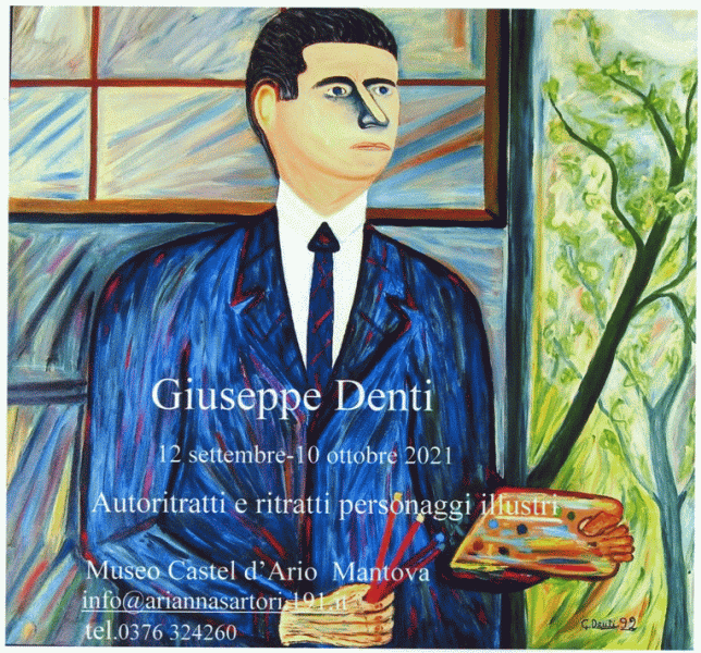 Un autoritratto dipinto da Giuseppe Denti in esposizione nella mostra Autoritratti e Ritratti di Personaggi Illustri alla Casa Museo Sartori con ottantotto opere dal 1934 fino ai primi mesi del 2021
