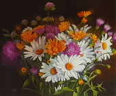 Dipinto a olio su tavola di centimetri 50x70 denominato Controluce su Fiori di Campo realizzato da Bruna Naldi nel 2021