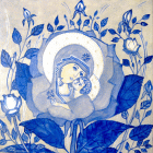 Icona cm. 20x20 realizzata da Carolina Franza nel 2015 in legno, lino, alabastro e blu cobalto