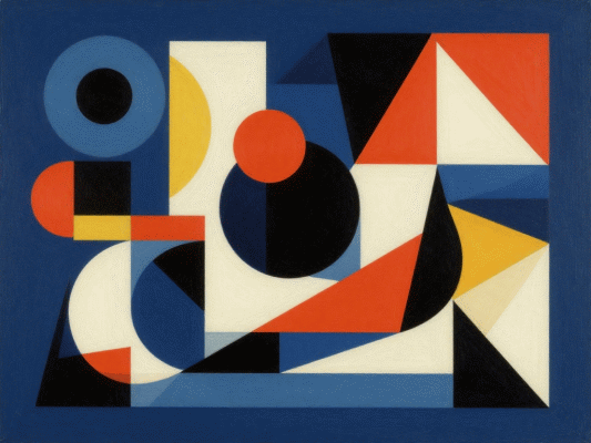 Composizione astratta-geometrica ispirata al film Il Pianeta delle Scimmie (1968) ideata da Ninni Radicini e realizzata con il supporto di un programma di Intelligenza Artificale