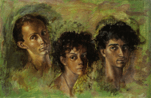 Costantin Jelenski, L.Fini e Sergio Gajardo in un dipinto di Leonor Fini del 1955