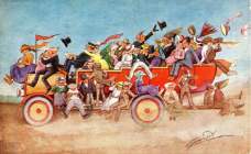 Camion pieno di persone che festeggiano in una cartolina di Martin Anderson denominata Picnic