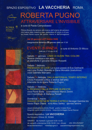 Locandina degli eventi previsti durante la mostra Attraversare l'Invisibile di Roberta Pugno