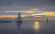 Dipinto a olio su tela di cm 50x80 denominato Marina al tramonto realizzato da Fabio Colussi nel 2022