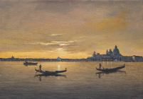 Dipinto a olio su tela di cm 35x45 denominato Tramonto Veneziano realizzato da Fabio Colussi nel 2021