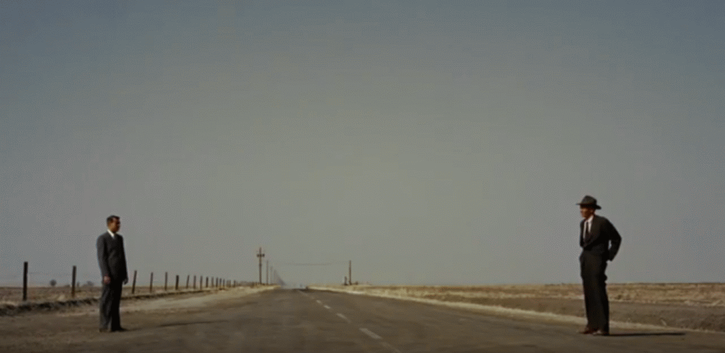 Fermo immagine con Cary Grant tratto dal film Intrigo Internazionale diretto da Alfred Hitchcock nel 1959