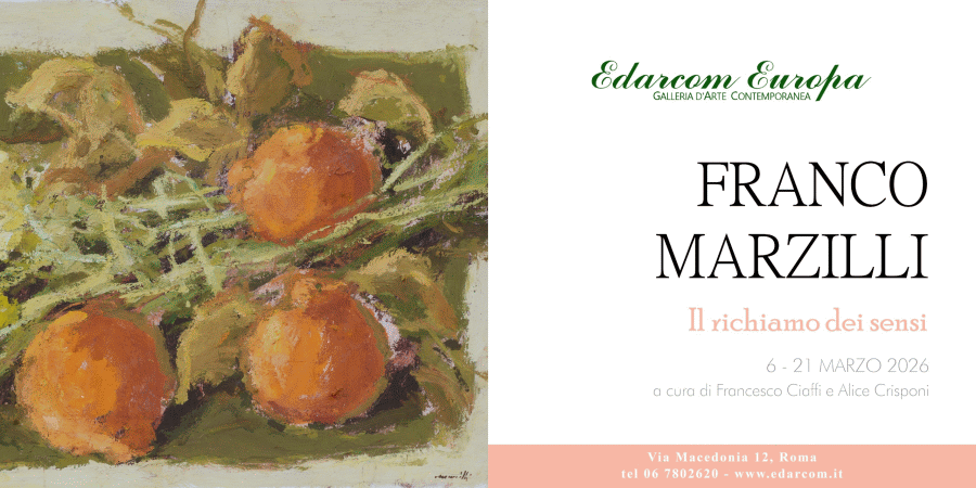 Locandina della mostra Il richiamo dei sensi con opere di Franco Marzilli