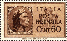 Un francobollo utilizzato nel 1945 per la posta pneumatica che omaggia Dante Alighieri