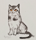 Dipinto ad acquerello su carta di cm 26x34 realizzato da Leonor Fini denominato Gatto Seduto