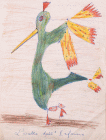 Disegno di cm. 30x21 denominato L'uccello dell'Inferno realizzato nel 1958 con tecnica mista su carta da Gillo Dorfles per i nipoti Piero e Giorgetta