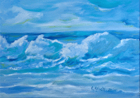 Dipinto a olio su tela di cm. 50x70 denominato Il fragore del mare realizzato da Giuliana Griselli nel 2020