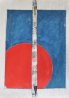 Dipinto in acrilico e carta a collage su tela di cm 120x85 denominato Sole Rosso realizzato da Riccardo Marchetti nel 2000